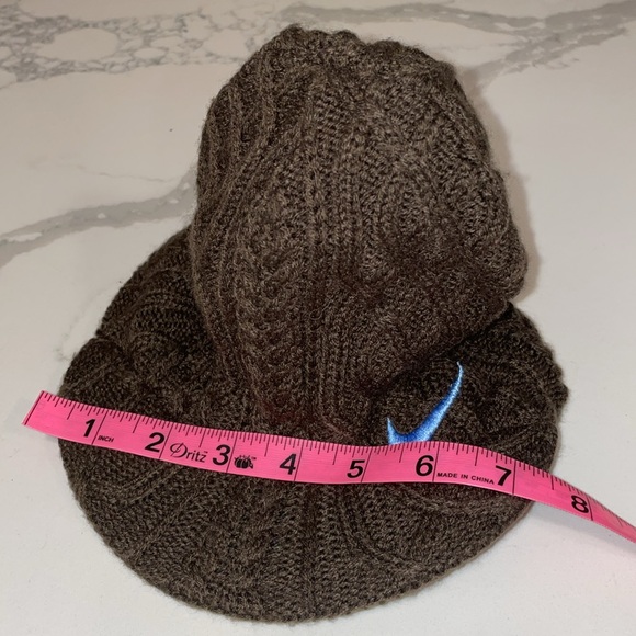 Nike Hat Youth Reversible Brown Blue Knit Sideways Rim Beanie Logo Swoosh Kids S - Picture 9 of 10